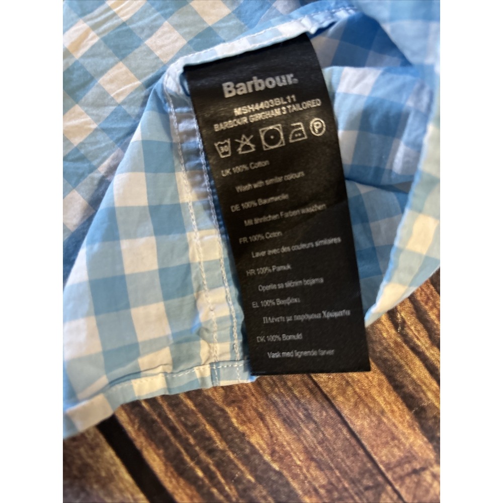 Barbour Shirt 2XL Tailored Fit Long Sleeve Button Down Blue/White Gingham Cotton - Picture 3 of 7